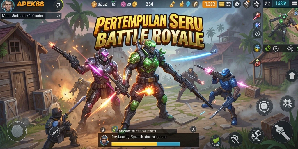 Screenshot utama APEK88 menunjukkan aksi seru pertarungan Battle Royale.