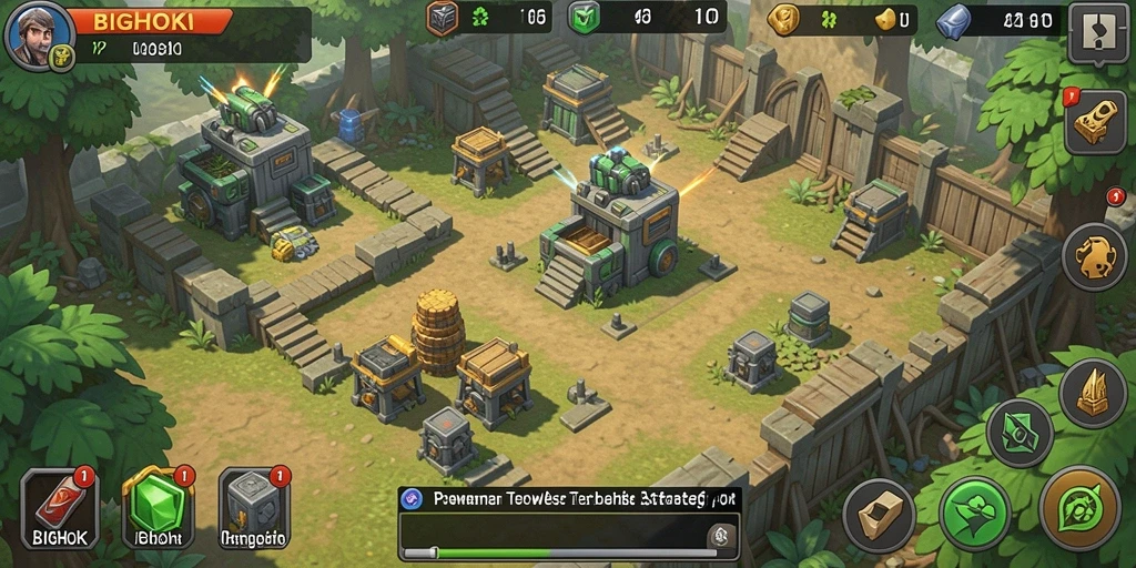 Tangkapan layar gameplay BIGHOKI yang menampilkan pertahanan strategi yang mendebarkan.