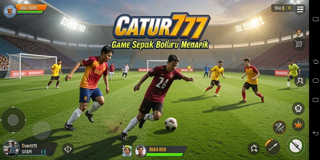 Screenshot utama CATUR777 menampilkan aksi seru pemain di lapangan.