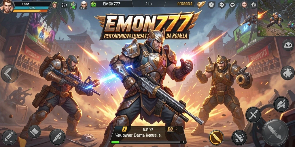 Screenshot EMON777 menunjukkan pertarungan intens dalam game Battle Royale.