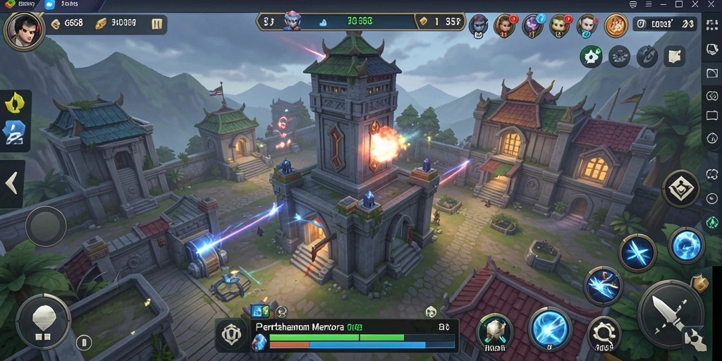 Screenshot G668 menunjukkan aksi Tower Defense yang intens dan strategis.