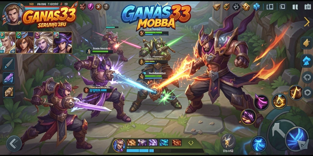 Screenshot gameplay GANAS33 menampilkan pertarungan tim yang seru.