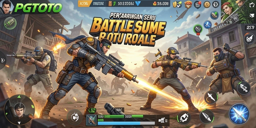 Screenshot utama PGTOTO menampilkan aksi mendebarkan dalam Battle Royale.