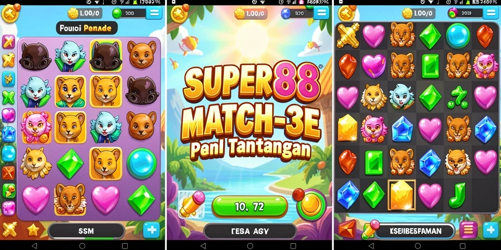 Tangkapan layar gameplay SUPER88 dengan level Match-3 seru.