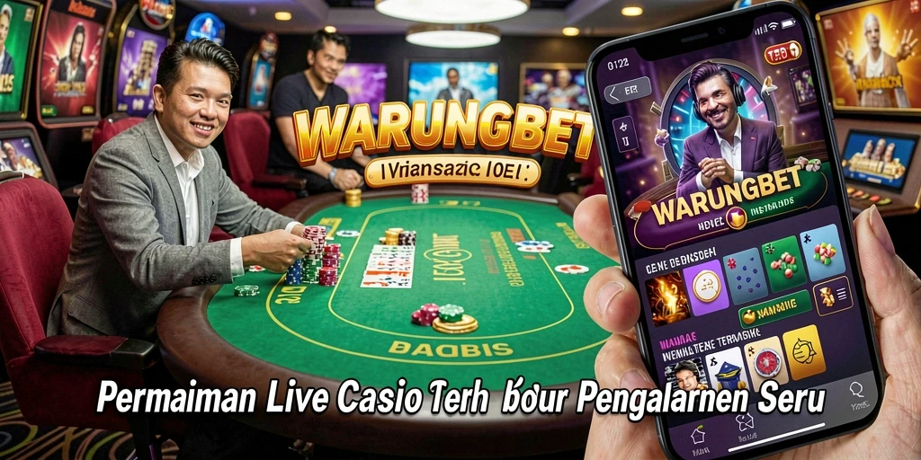 Screenshot gameplay Live Casino menampilkan dealer dan pemain dalam suasana kasino langsung.